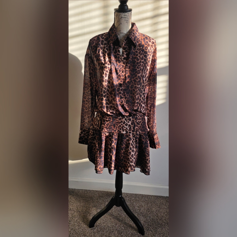 Fashion Nova Leopard Print Long Sleeve Dress